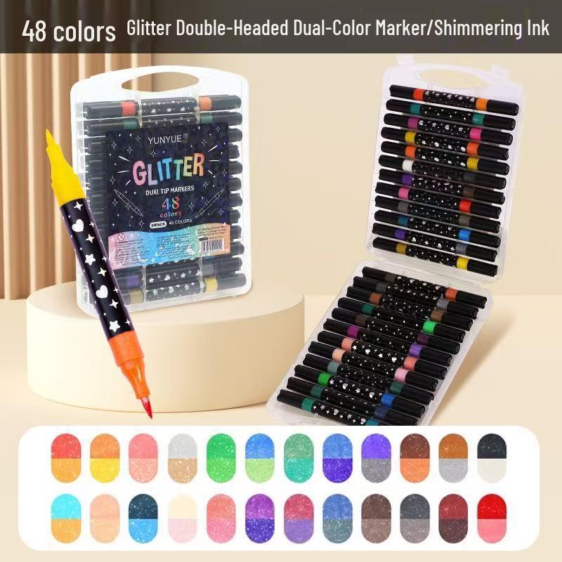 Double-Ended Glitter Marker Pen: Soft-Tip Watercolor Pen for Journaling & Painting, Non-Toxic & Washable, Ideal for Kids