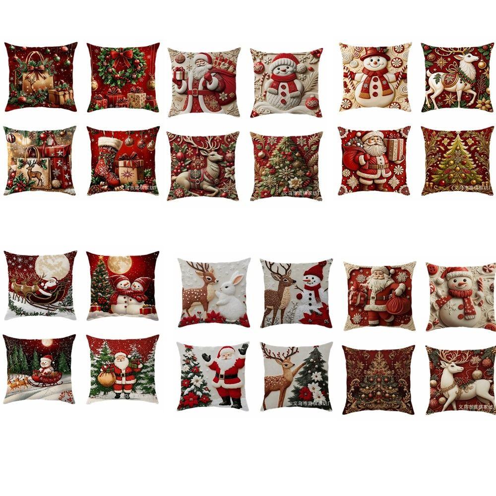 4PCS Snowman Holiday Cushion Cover Santa Claus Xmas Pillow Cover Home Holiday Decor
