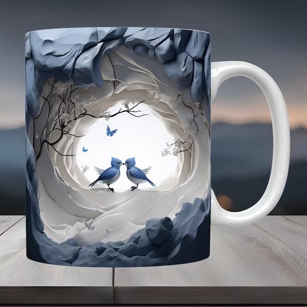 3D North American Cardinal Holly Red Cardinal Bird Ceramic Coffee Mug Water Cup Birds Bird 20