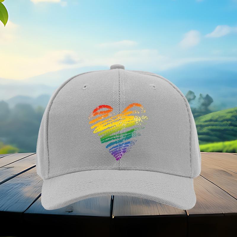 LGBT Pride Rainbow Heart Print Polyester Baseball Cap Casual Adjustable Unisex Adult Headwear