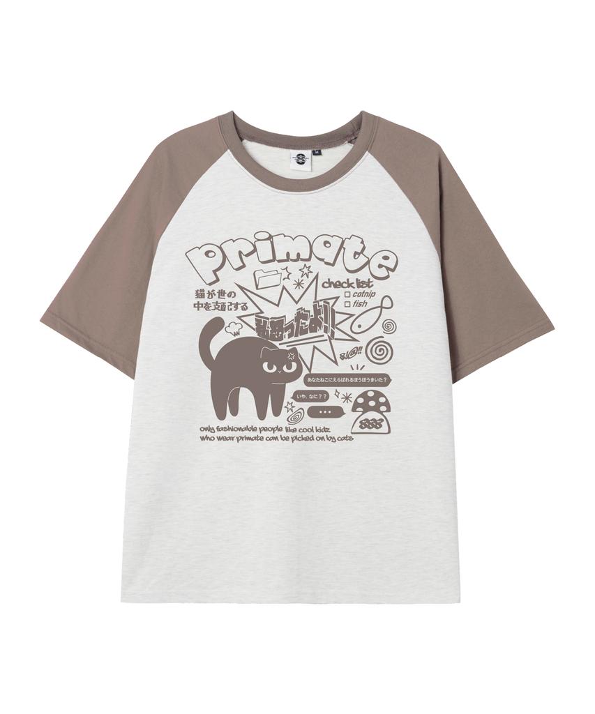 PRIMATE Mad Cat Oversized Raglan Short Sleeve T-Shirt 5 Colors