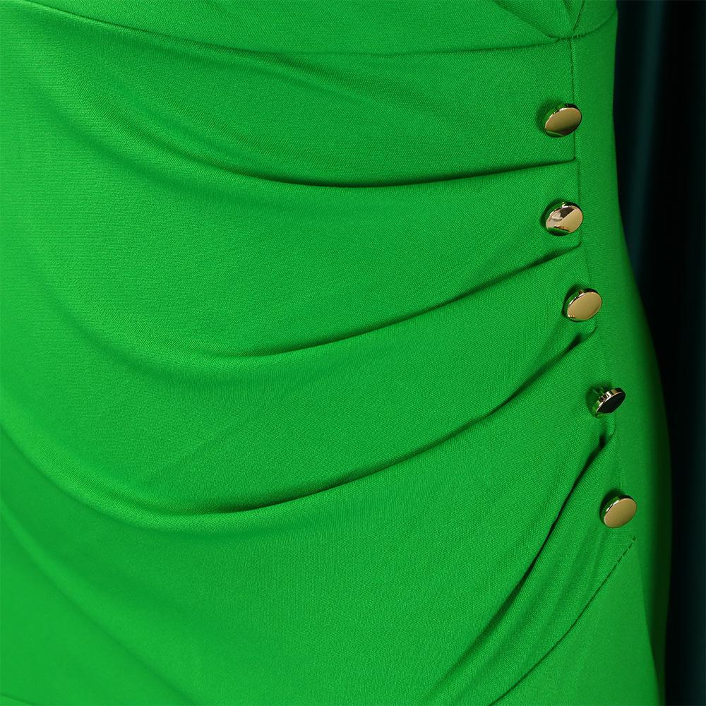 Summer Women's Dress Plus Size Solid Color Round Neck Bubble Sleeve Slim Waist Dresses