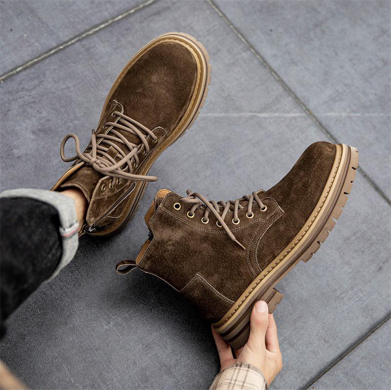 Men's Retro Korean Style Mid-Cut Zipper Leather Boots - British Trendy Design (29156)