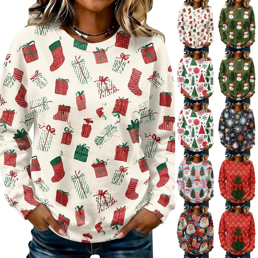 Women's Casual Long Sleeve Christmas Print Neck Sweatshirt