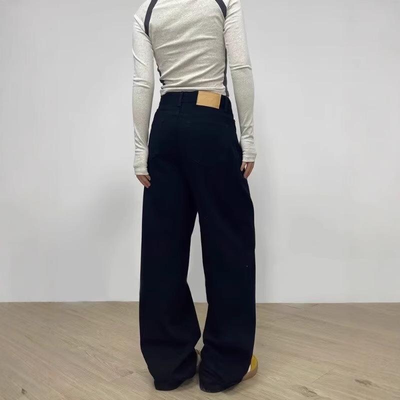 Women's High-Waist Black Straight-Leg Jeans: Casual, Slimming, Wide-Leg Pants for an American High Street Look