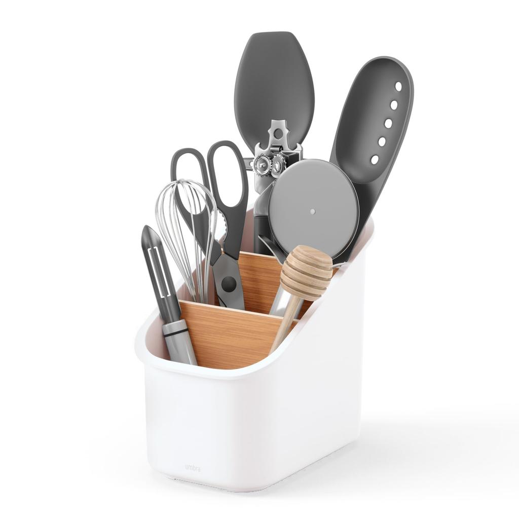 Official Umbra Bellwood Utensil Stand, White/Natural, Kitchen Storage