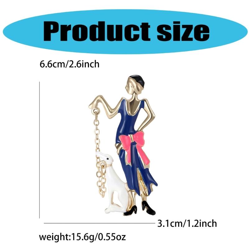 Fashionable Sophisticated Walking Girl Lapel Pin with Dripping Oil Designs Contrast Accessory for Party Supplies Costumes