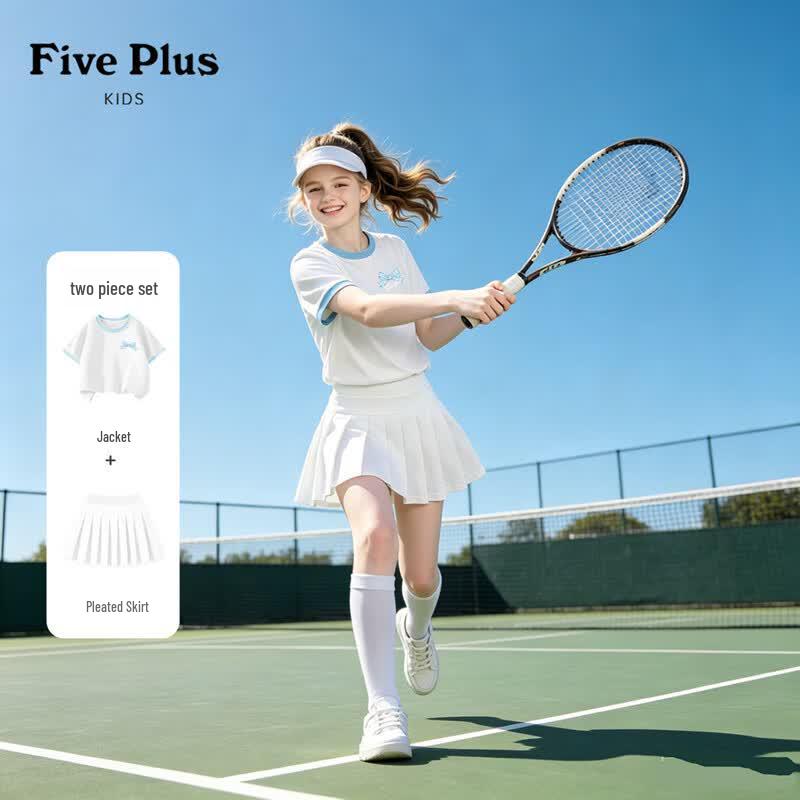 FivePlus Girls' Short Sleeve Top & Pleated Skirt Set