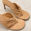 Chanclas de tacón de aguja francés de ante de cuero para mujer, nuevas sandalias de tacón alto de primavera y verano