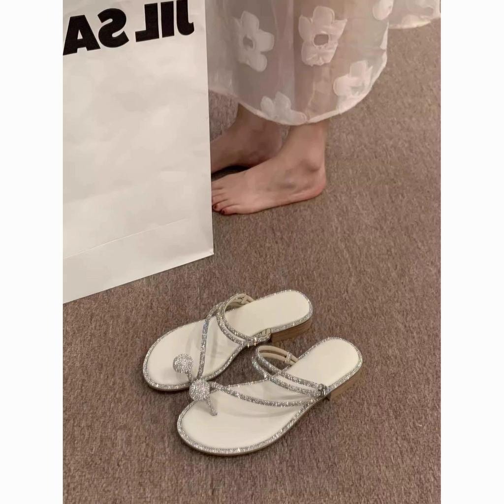 Freizeit-Sandalen Damen-Sandalen Set Zehentrenner Gefühl Fee Strasssteine Sommer Taubenei Außenbekleidung Premium