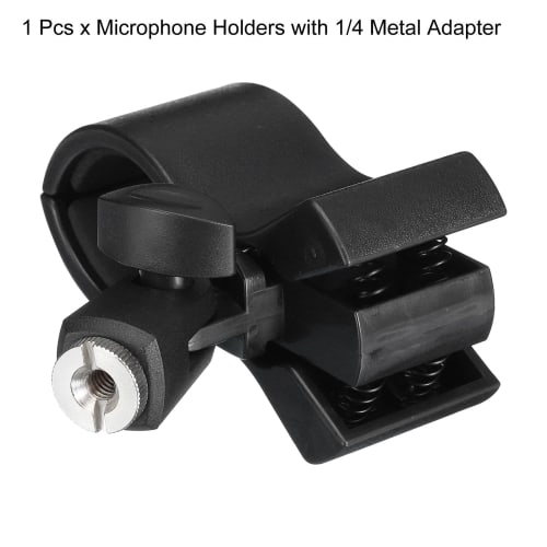 uxcell Microphone Holder, O.D. 32mm - 60mm Metal Interface, Microphone Holder Clip with 1/4" Metal Adapter for Lavalier Microphones, Black, 1 Piece