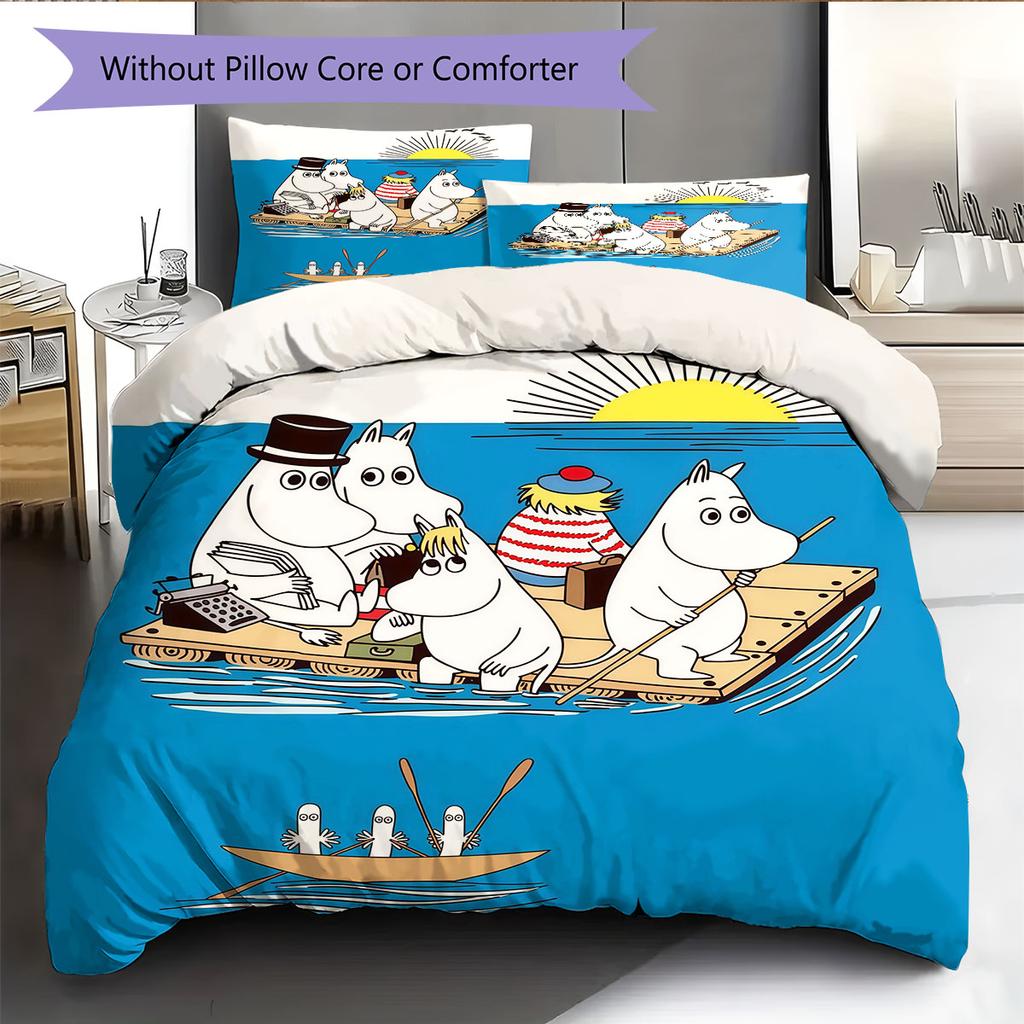 Moomin Pattern Bedding Home Decoration Birthday Gift ( 1 duvet cover + 2 pillowcase, without core),fan merchandise.
