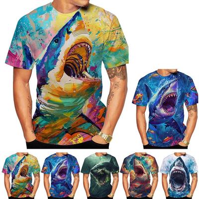 Summer Fashion Men's 3D Printed Shark Pattern T-shirt, Casual and Fun Street Style