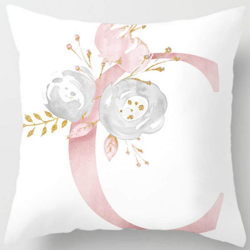 White Pink Alphabet Pillowcase Letter A-Z Flower Pillow Cover Sofa Cushion Cover Home Decor Pillow Cover