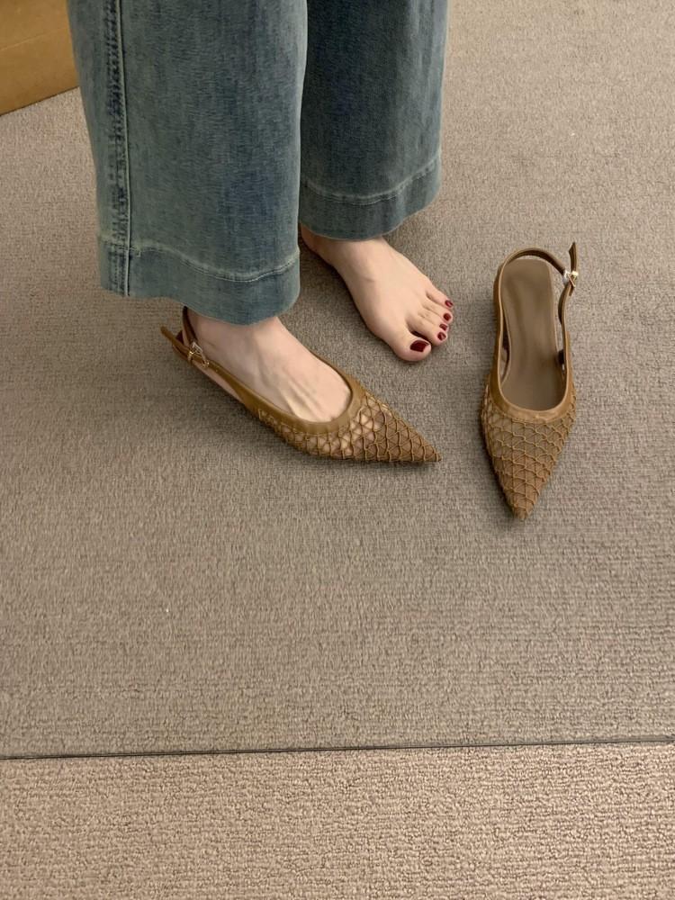 

French celebrity mesh yarn hollow breathable stiletto high heels women s 2025 new summer evening wind bag head sandals 35