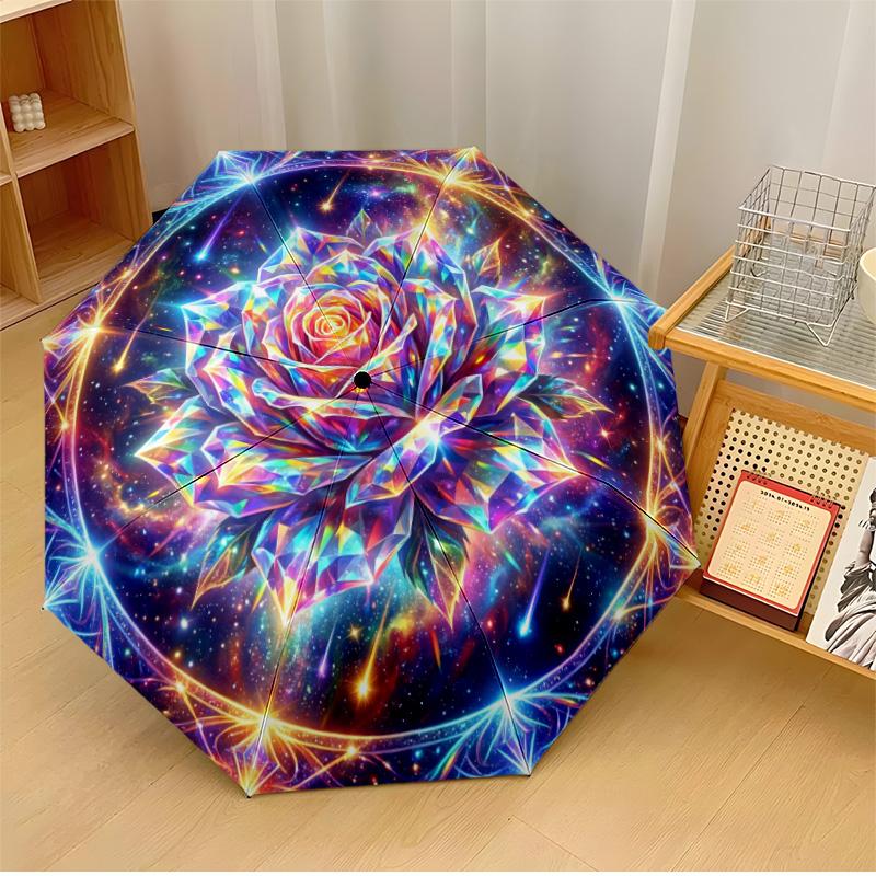 

Colorful Mandala Design 4 Theme Automatic Umbrella Compact 8-Rib Design Sturdy Construction Durable Everyday Carry Umbrella Stylish Accessory