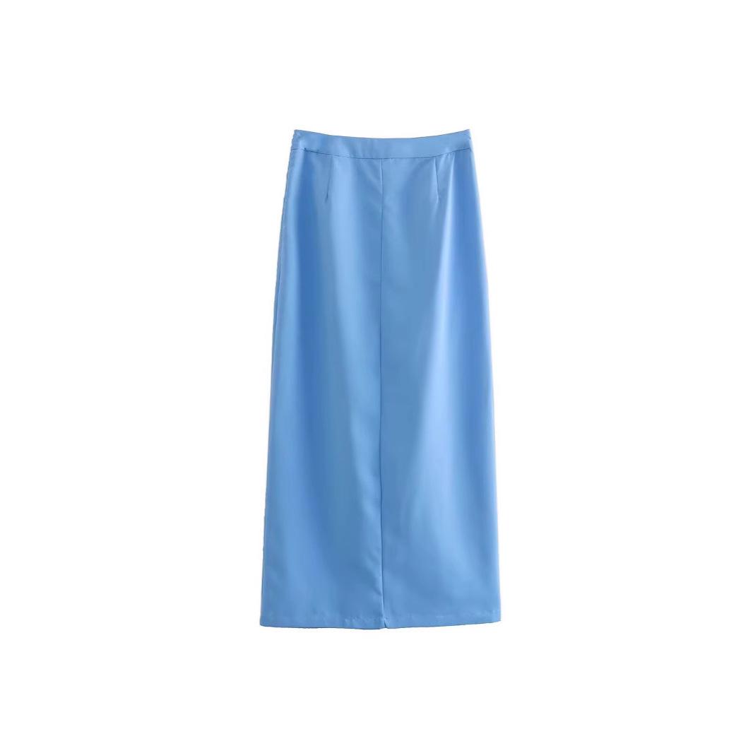 

Европейская и американская летняя женская мода 2024: Простой комплект из жилета и миди-юбки с разрезом Large