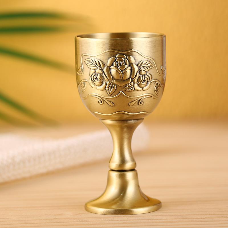 

European Antique Bronze White Wine Cup - High-Footed, Creative Design, Metal Craftsmanship, Ideal for Russian-Inspired Decor.