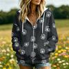Women's Floral Print Long Sleeve Hooded Jacket with and Pockets Casual Fashion