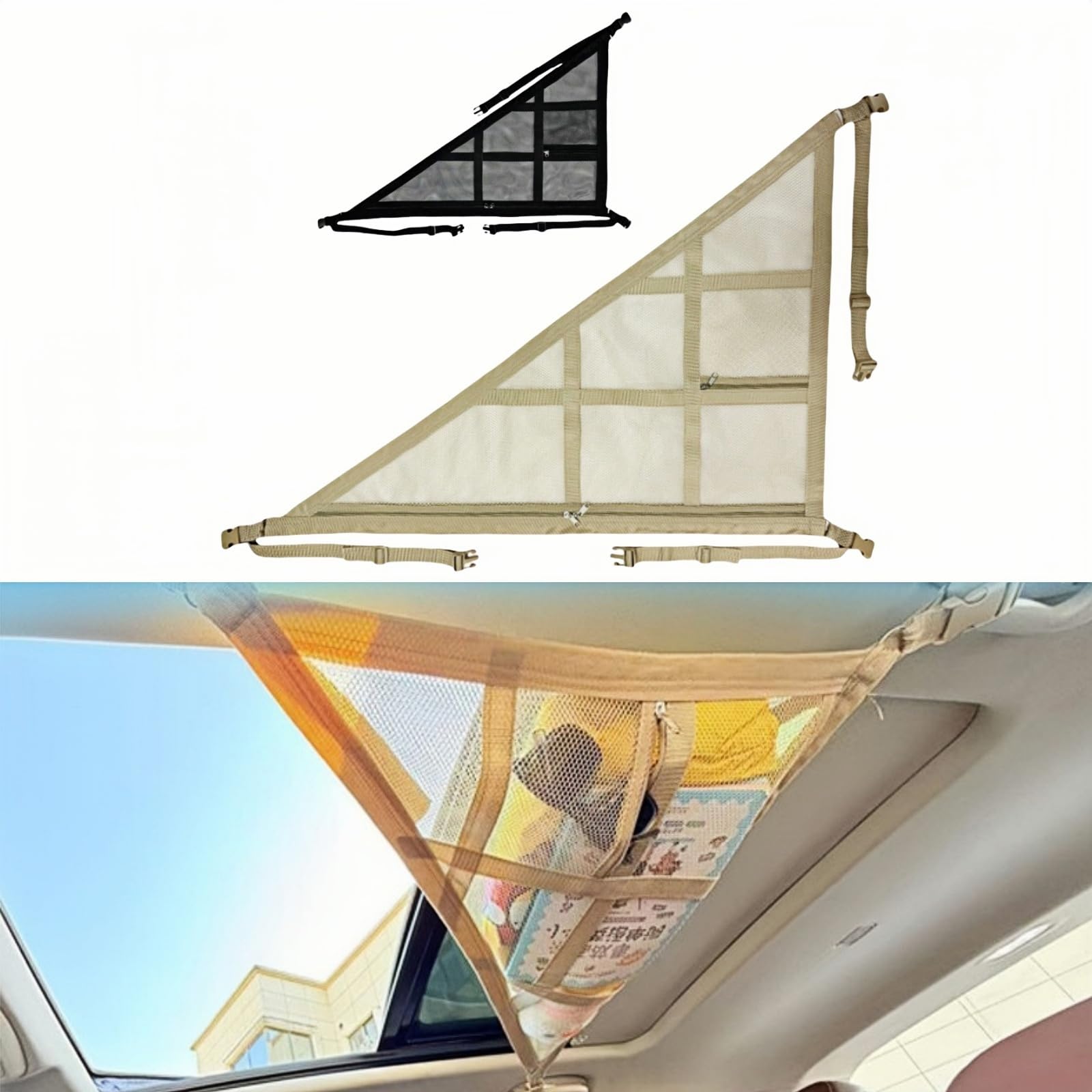 

LIUSHUYAN Car Roof for Cargo Prevents Cargo from Easy Double Zipper and Buckle Fastening Medium Size x 53 Net, Triangular, Right-Hand Drive, 2-Layer бежевый