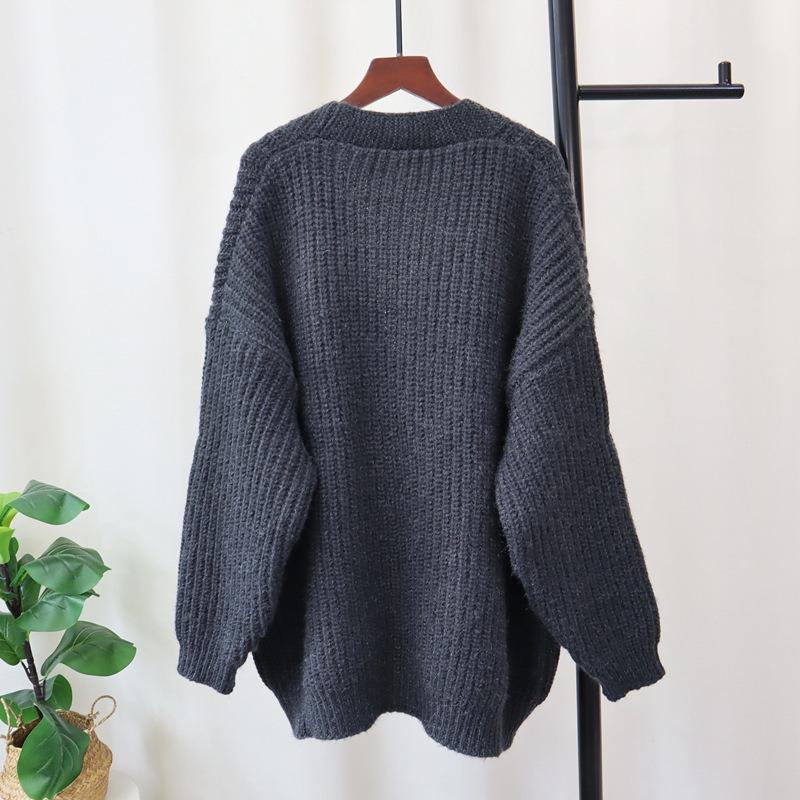 Autumn and winter new loose splicing denim pocket knitted cardigan design sweater jacket women