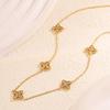 Fashion Four-leaf Clover Necklace for Women Does Not Fade, Light Luxury and High-end K Gold Titanium Steel Necklace Versatile Inlaid with Opal Jewelry