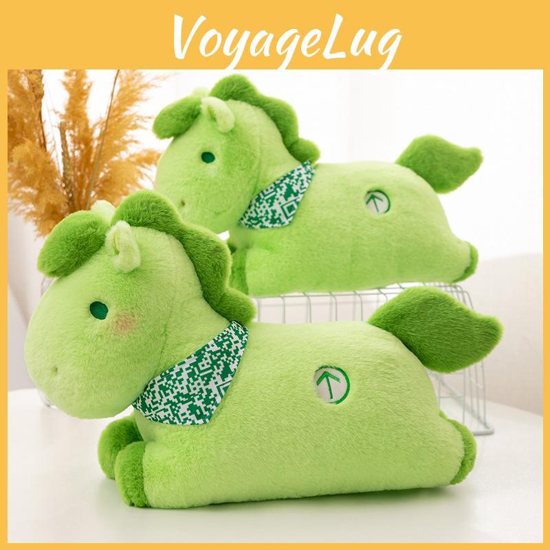 Green Plush Horse Toy With Mosaic Scarf Decor And Embroidery Design For Kid Gift
