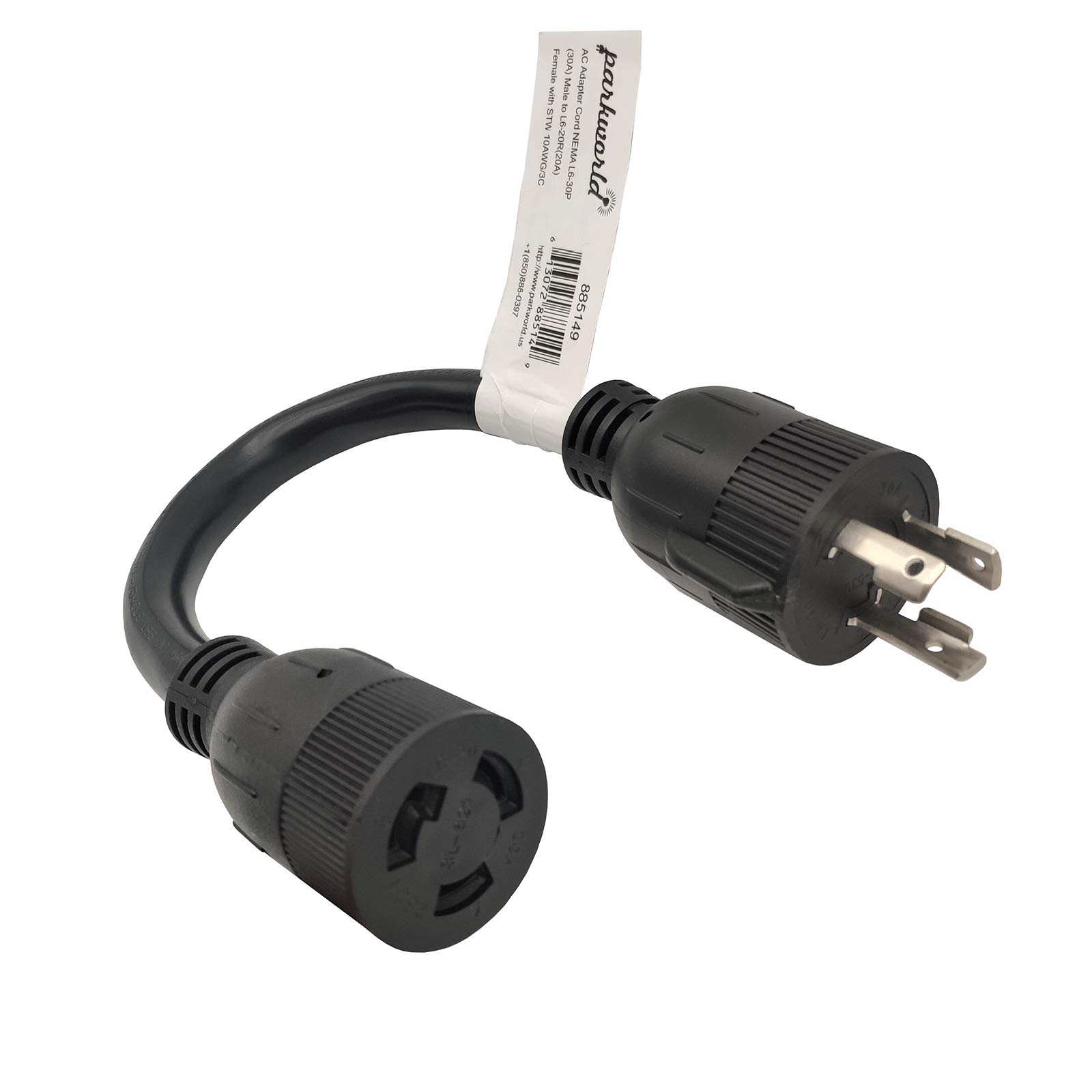 

Parkworld 885149 Adapter Cord 30 Amp Twist Lock L6-30 Male Plug to 20 Amp L6-20 Female Receptacle