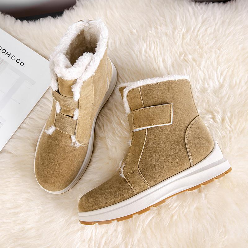 Damen Winter Übergröße Warmhalten Knöchelhohe Stiefel Frau Rutschfeste Plateau Baumwollgefütterte Schuhe aus Kunstwildleder Dick Plüsch Schneestiefel