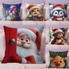 Cute Christmas Cartoon Illustrations Second Pillow Case Silky Short Plush With Invisible Zipper Dustproof Sofa Cushion Cover