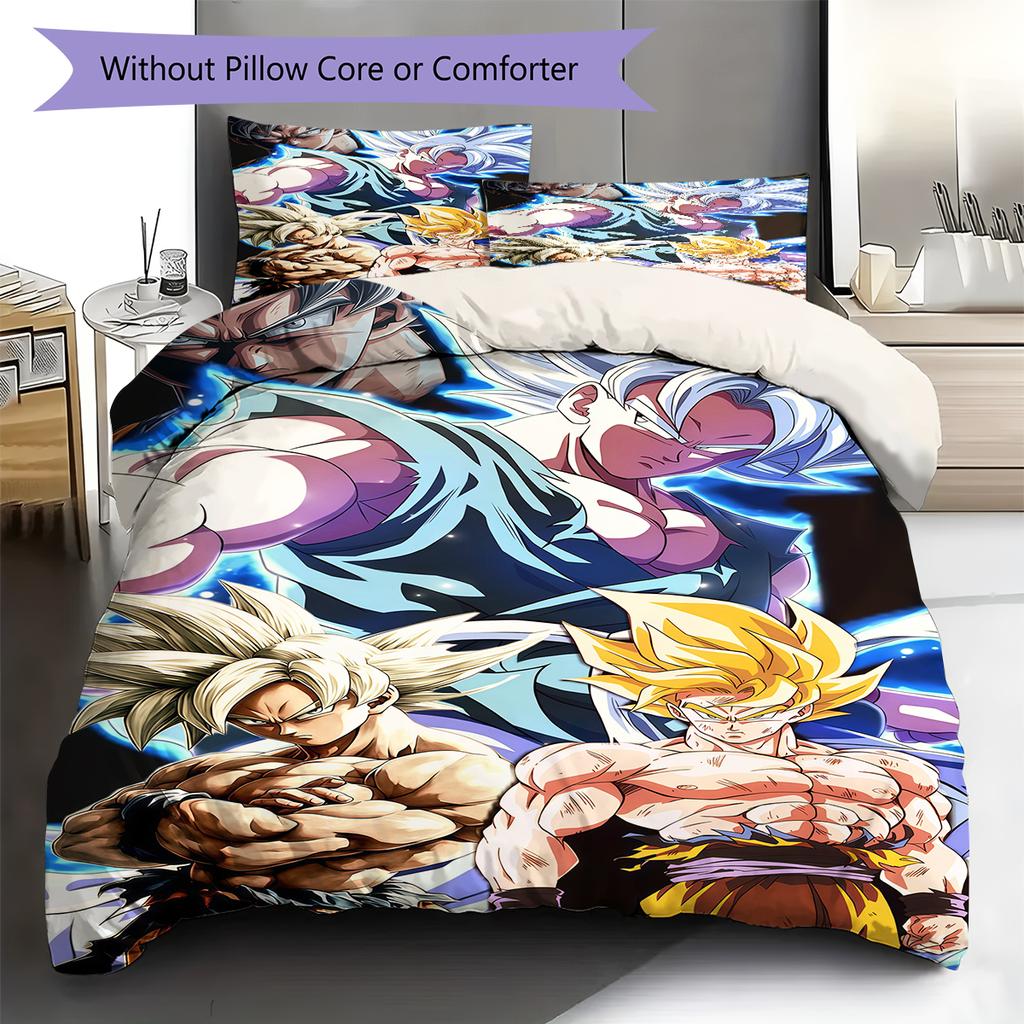 Dragon Ball Z Pattern Bedding,Quilt Set Quilt Cover Pillowcase Home Birthday Gift (1 * Duvet Cover + 2 * Pillowcase, Without Core)