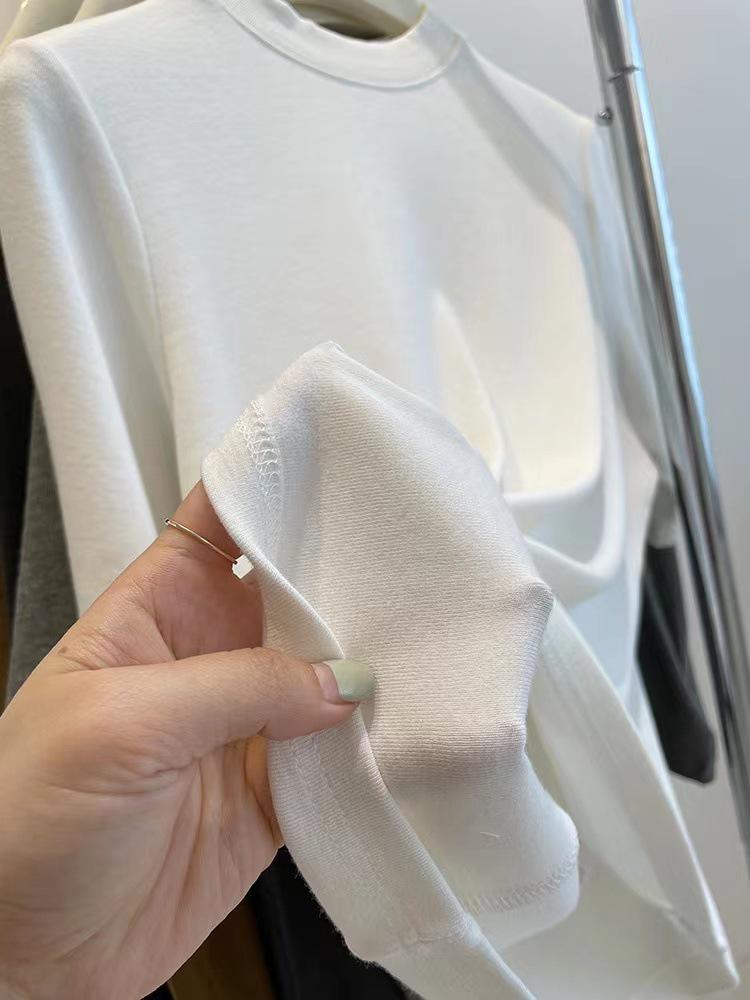 Women's Short-Sleeve, Half-High Collar Brushed T-Shirt - Chic, Thickened Base Layer