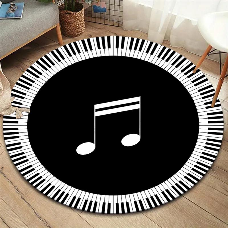 Black and white music keys Round Area Rug,Carpet Rug for Living Room Bedroom Sofa Playroom Decor,Non-slip Floor Mat