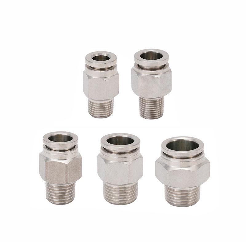 304 Stainless Steel Push-to-Connect Pneumatic Quick Connector, 8mm Air Hose, High Pressure, High Temperature, Models: PC8-02, PC6-02, PC6-03.