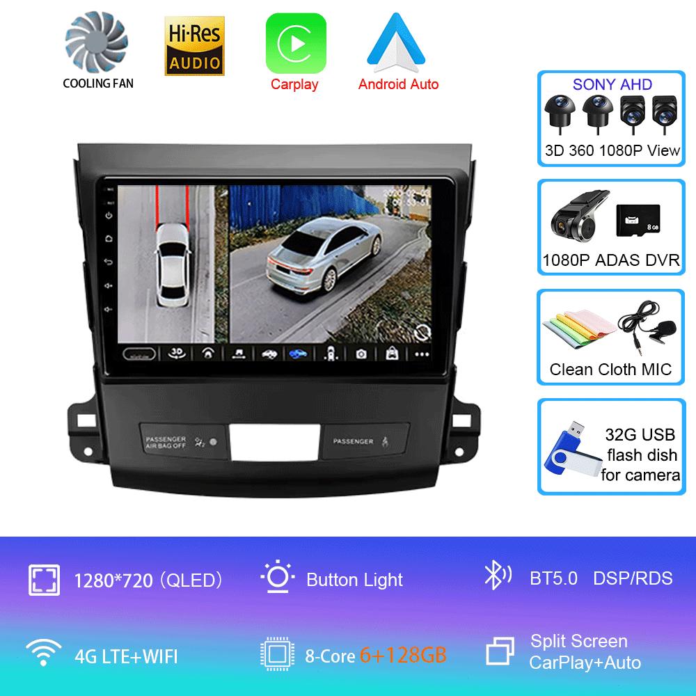 Car Radio Android 14 Carplay For Mitsubishi Outlander 2006-2011 Peugeot 4007 Citroen C-Crosser GPS Multimedia Player Stereo 2din