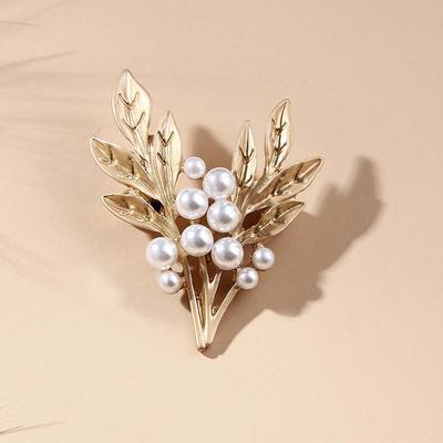 Lanhao Retro Matte Gold Pearl Leaf Women's Corsage