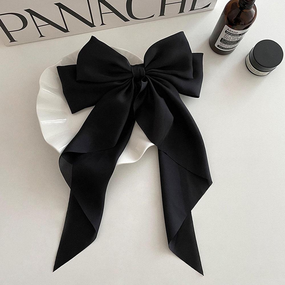 

Модная большая заколка-бант для волос для женщин, атласная заколка для волос с длинной лентой, однотонные аксессуары для волос для девочек, стильная заколка