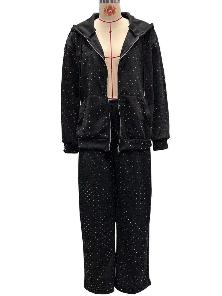 Women's Autumn/Winter Casual Zipper Hoodie & Wide-Leg Pants Set