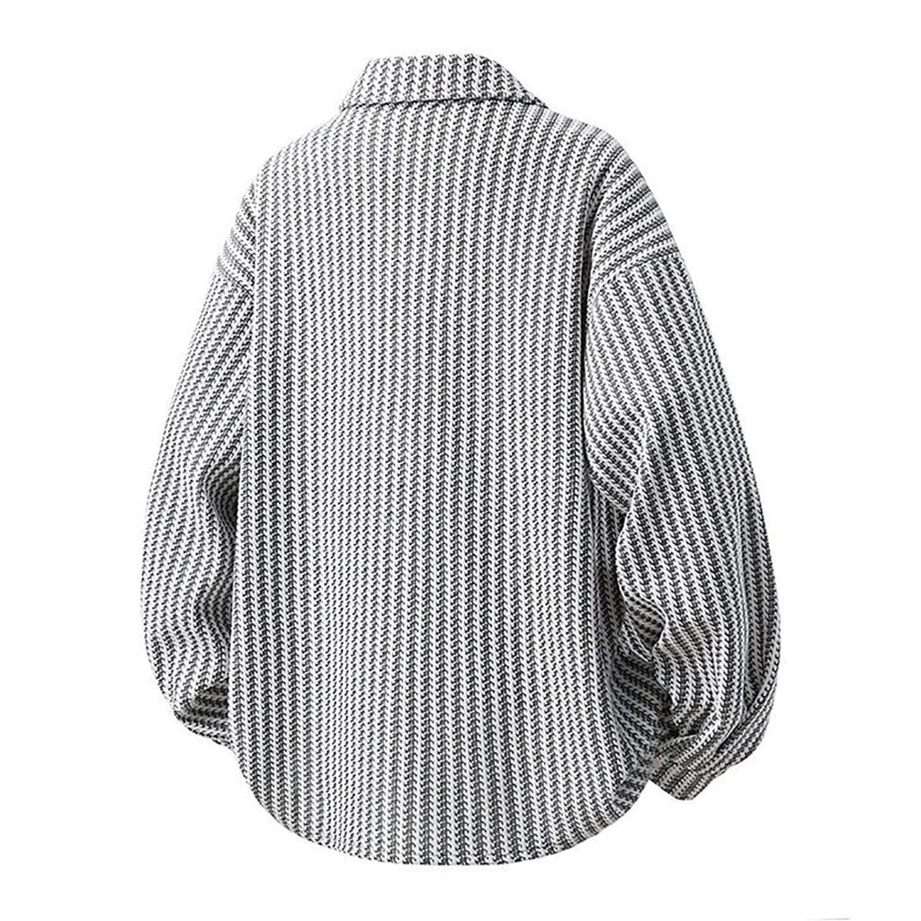 Men's Vintage Herringbone Shirt Jacket Striped Long Sleeve Collared Overshirt for Fall