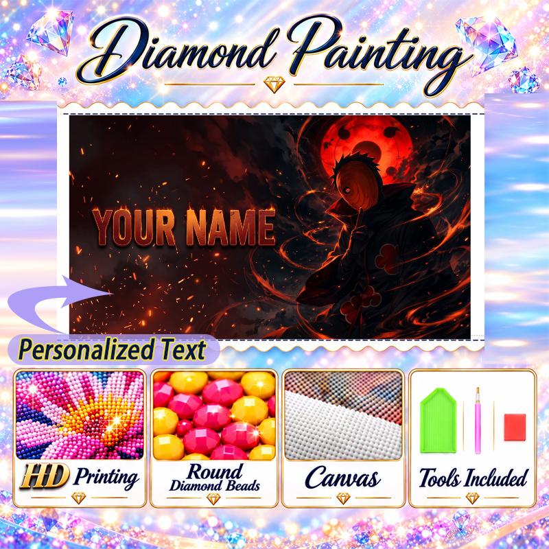 Personalized Obito Uchiha Diamond Art Custom Name 5D Diamond Painting Full Drill DIY Craft
