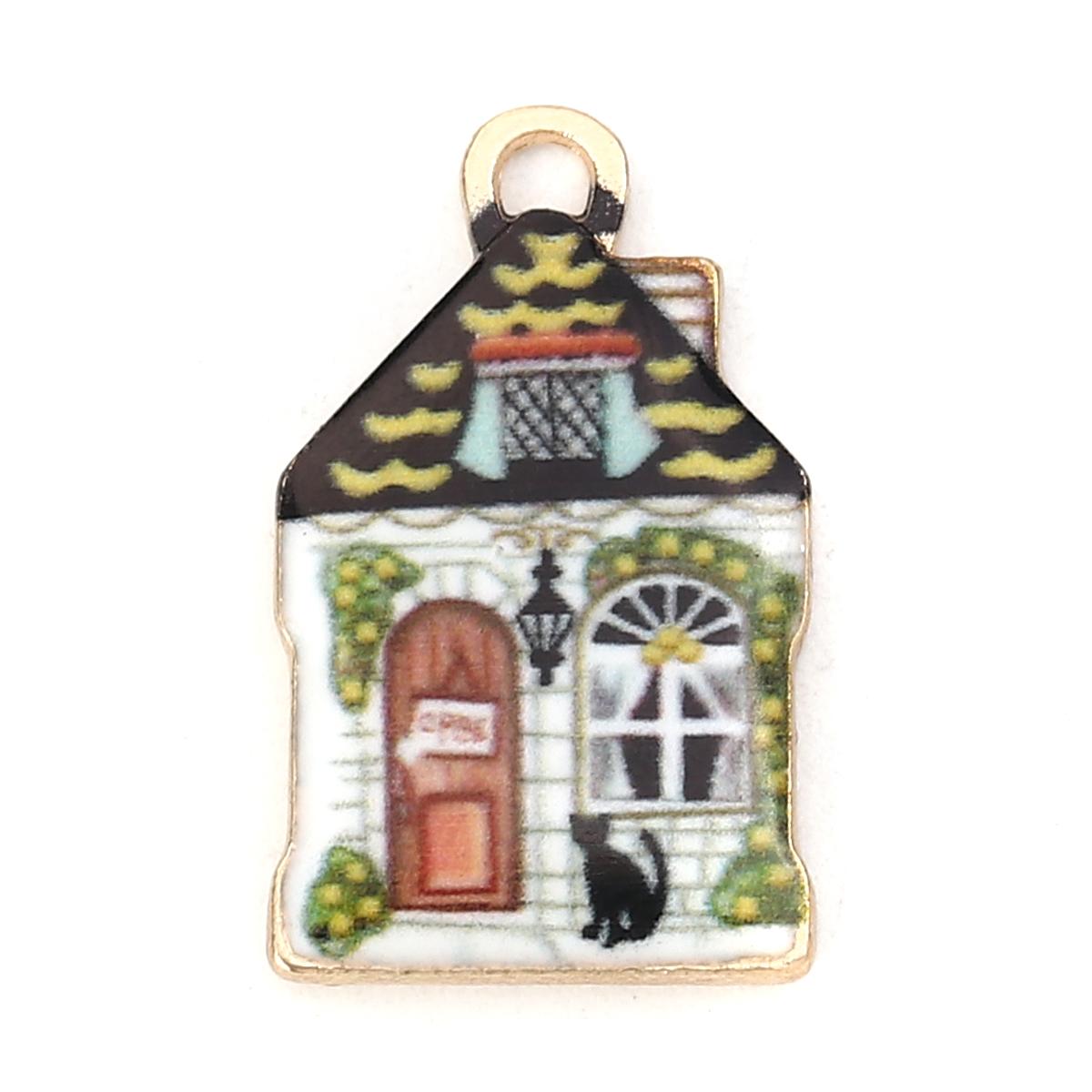 

10 Piece Zinc Based Alloy Pendants House Shape Multicolor Enamel Charms Pendant For DIY Necklace Jewelry Making Findings