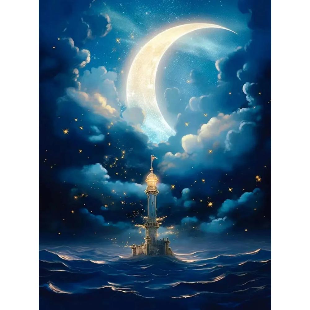 Diamond Painting Full Drill Moon Castle Round Diamond Painting Handmade Fantasy Rainbow Tree Diy Diamond Mosaic Painting Home Decoration