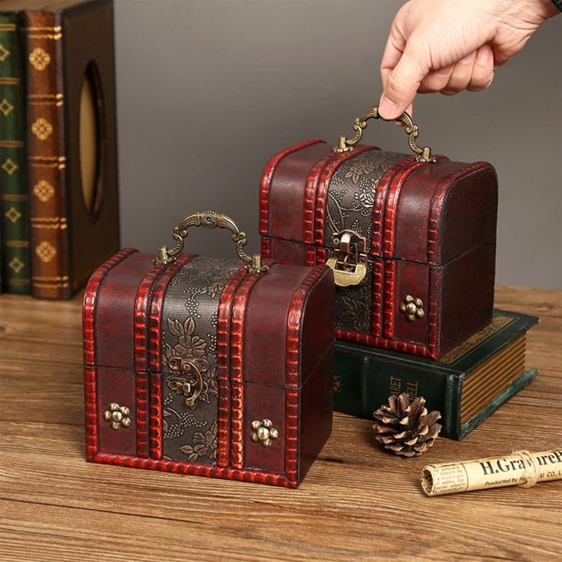 Jewelry Storage Box Treasure Jewelry Container Wood Trinket Holder Jewelry Organizer with Lock Jewelry Display Case Gift