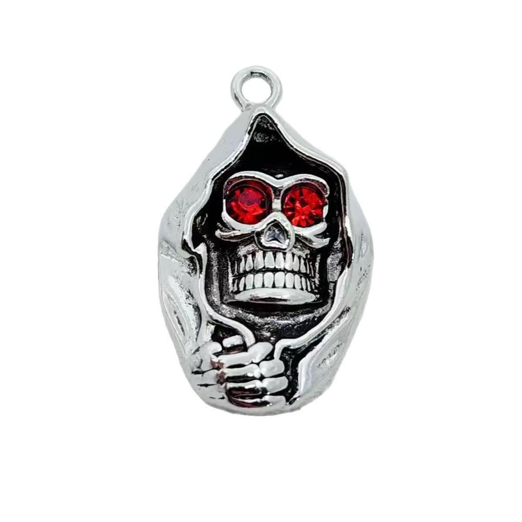 Retro Red Diamond Skull Pendant Necklace - Halloween Punk Style Hip Hop Accessory