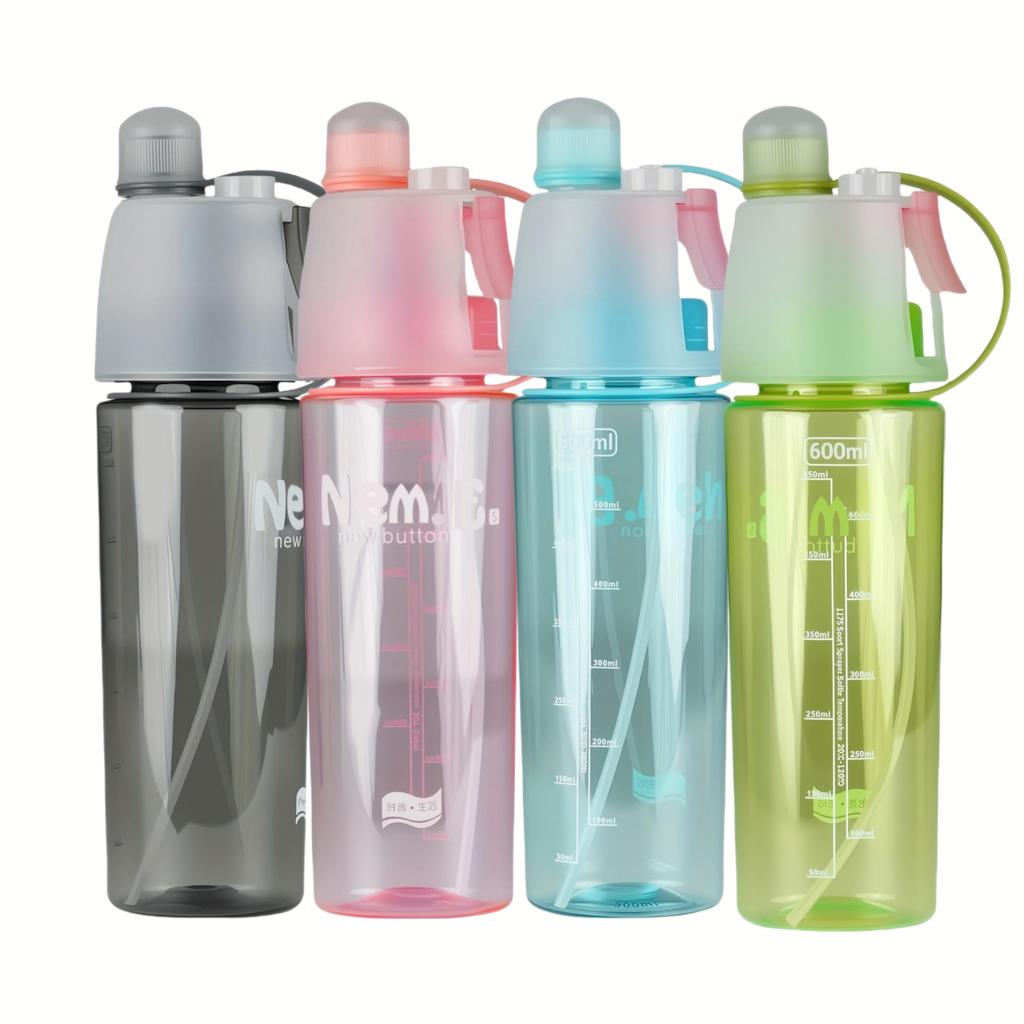 1/4 szt. Szczelne butelki na wodę 600 ml Butelka sportowa ze spryskiwaczem i znacznikiem czasu na zajęcia na świeżym powietrzu, fitness, przenośna butelka do picia