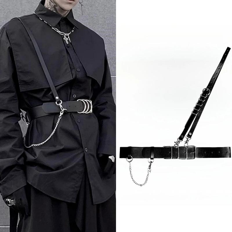 Korean Punk Style Detachable Chain Belt Men Women Belt Black Pu Leather Harness Chain Belt Goth Corset Waist Belt Accessories