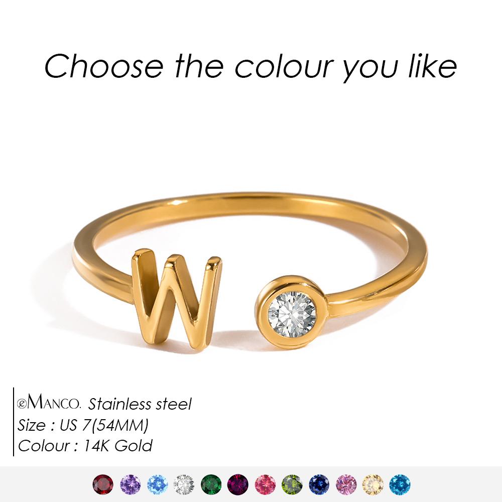 EMANCO Birthstone Initial Custom Ring Open End Ring Stainless Steel Name Custom Jewelry Women's Ring