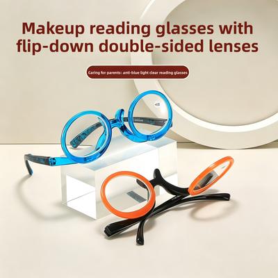 New Ladies Cosmetic Presbyopia Glasses with Circular Frame Vintage Flip Top Makeup Personality Reading Eyeglasses Diopter To+4.0
