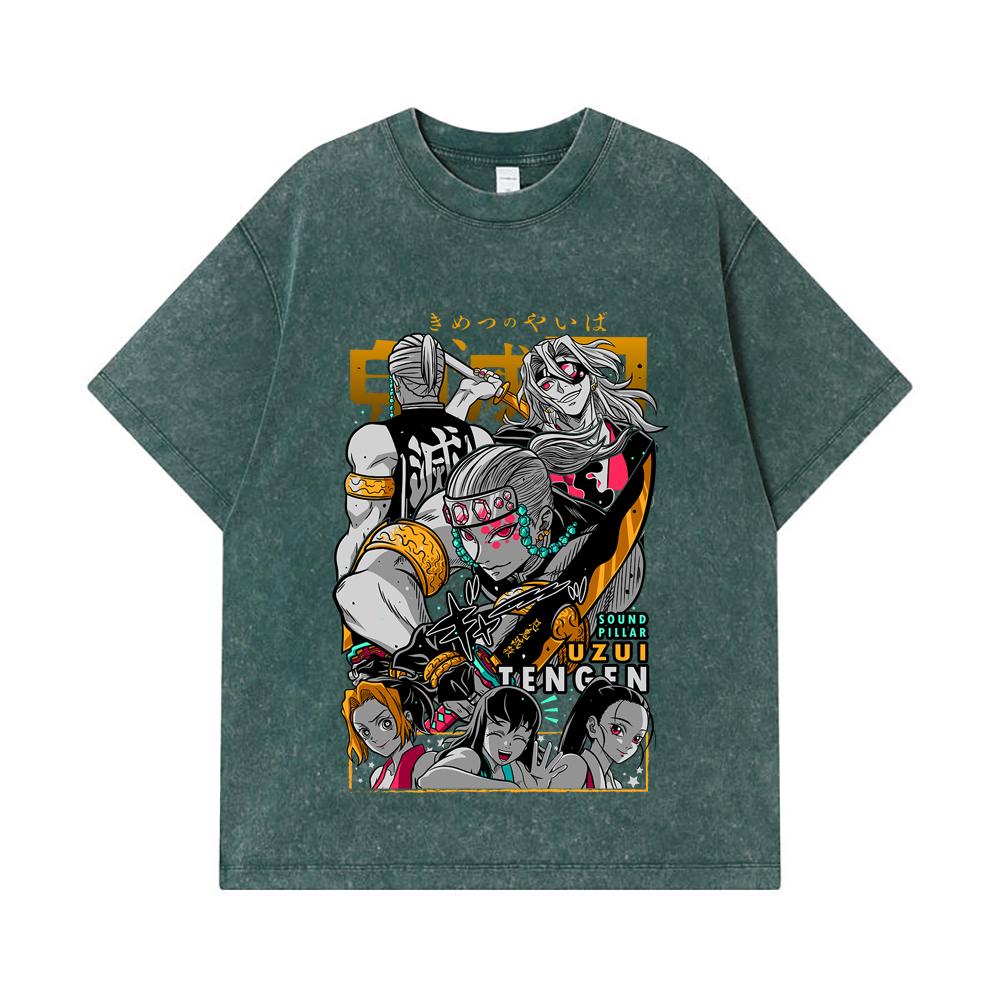 275 GSM Washed T-shirts 100% Cotton Demon Slayer V65 Uzui Print Unisex Heavy Cotton T Shirt