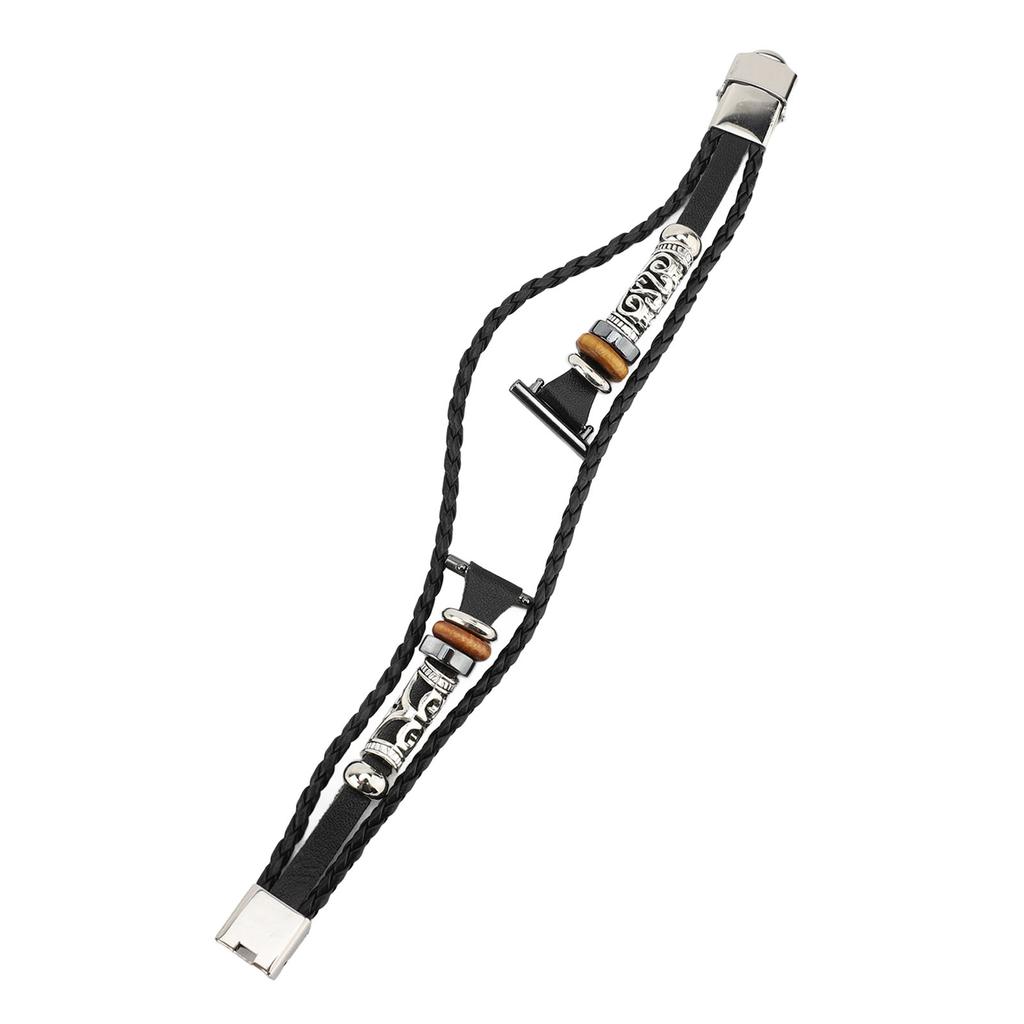 Etnický Vintage Styl Chytrý Náramek PU Kůže Náhradní Řemínek na Zápěstí pro Muže Ženy Černý 22mm